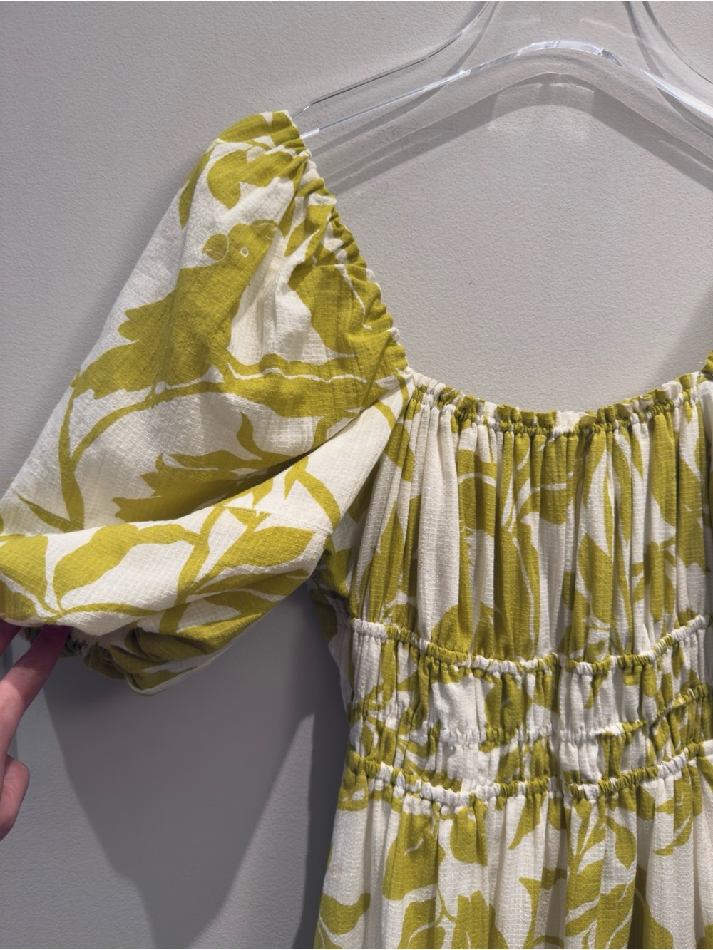 Maeve By Anthropologie Puff Sleeve Mini Dress Citron White Floral Size XS Womens - Picture 7 of 9